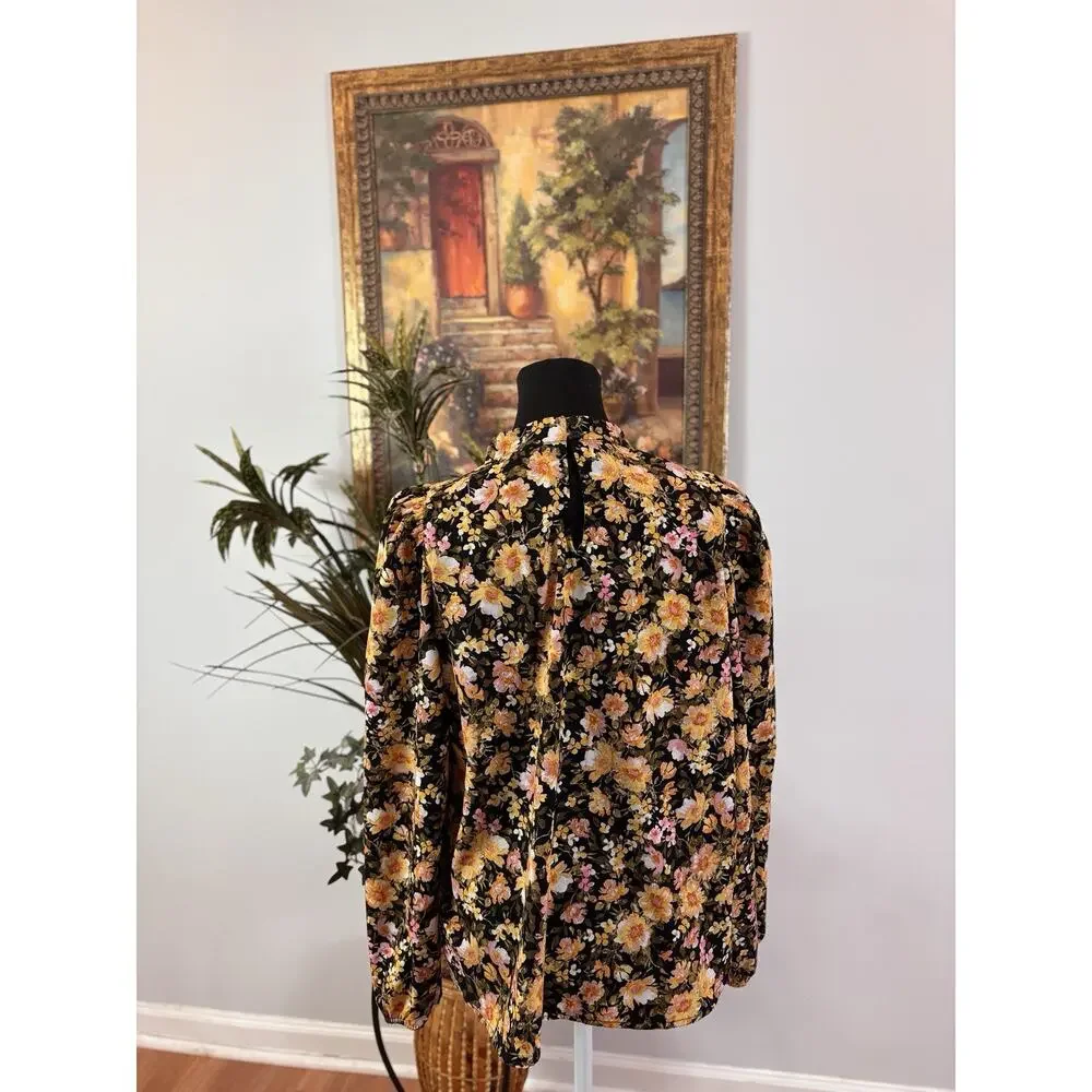 Pleione‎ Women Blouse M Retro Cottagecore Long sleeve High Keyhole Neck Boho